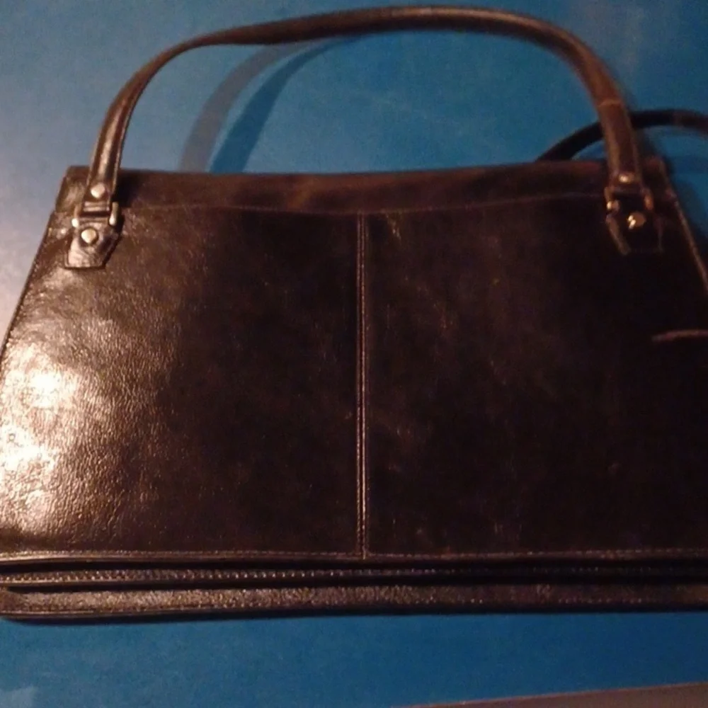 Wilsons Pelle Studio Genuine Leather Briefcase Black Vintage Hipster